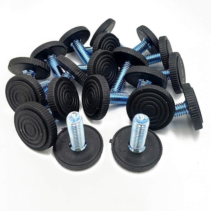 20 PCS Leveling Feet, Adjustable Furniture Feet, M8 Screw On, Black, Round, Metal, Plastic, Non-Slip, Anti-Scratch, Rubber Grip
