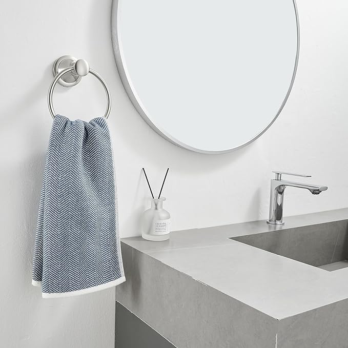 BESy Brushed Nickel Bathroom Hand Towel Ring Towel Holder, Rustproof Wall Mounted Bathroom Hardware Accessory SUS 304 Stainless Steel Towel Rack