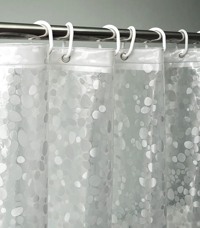 AooHome EVA Clear Shower Curtain Liner Heavy Duty Shower Curtain Cobblestone Patten with Bottom Magnets, Semi Transparent, 72W x 78L inch