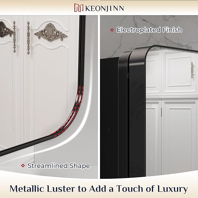 Keonjinn 24 x 32 Inch Black Recessed Medicine Cabinets, Bathroom Mirrored Medicine Cabinet, Gloss Black Stainless Steel Framed, Adjustable Shelves, in Wall or Surface Mount, Sturdy & Heavy, Farmhouse