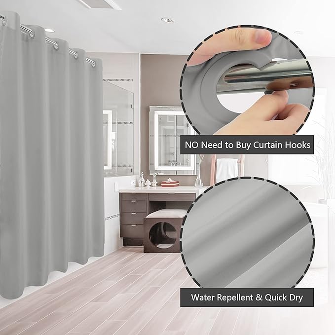 River Dream Extra Long No Hook Grey Shower Curtain or Liner Soft Microfiber - 84" Length Fabric Shower Curtain Liner Set, Machine Washable & Water Repellent, Gray, 71x86
