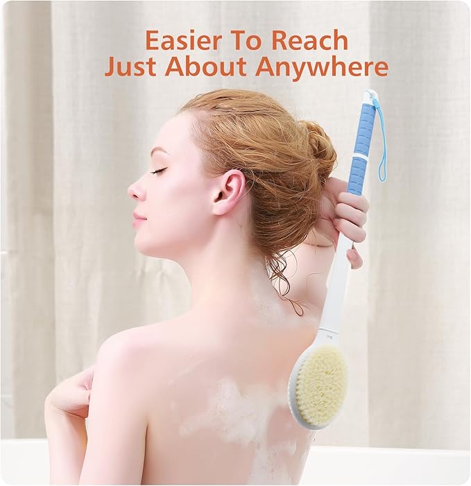 Shower Brush with Soft and Stiff Bristles,20.5" Extra Long Handle Dual-Sided Back Scrubber Bath Brush Body Exfoliator for Wet or Dry Brushing (Extra Long Handle)
