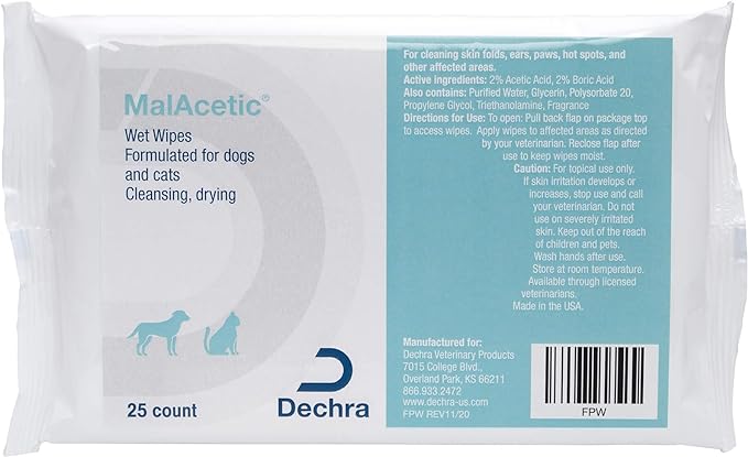 MalAcetic Wet Wipes for Dogs and Cats, 25 ct