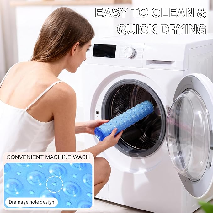 Anti-Slip Bathtub Shower mat, 27.5×14.5（Approximately 70×37cm） inch Soft Oversized Machine Washable Non-Slip Bathtub mat with Drainage Holes, Bathroom Floor Suction Cup.（1-Clear Blue）