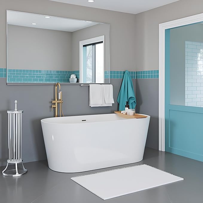 67" Acrylic Freestanding Bathtubs, Stand Alone Tub, Soaking Tubs for Bathroom, Integrated Overflow and Drain, cUPC Certified, Gloss White