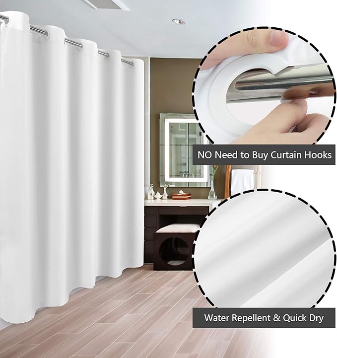 River Dream Extra Long Shower Curtain No Hooks or Liner Needed - Soft Microfiber 84" Long Fabric Shower Curtain Liner Set, Machine Washable & Water Repellent, White