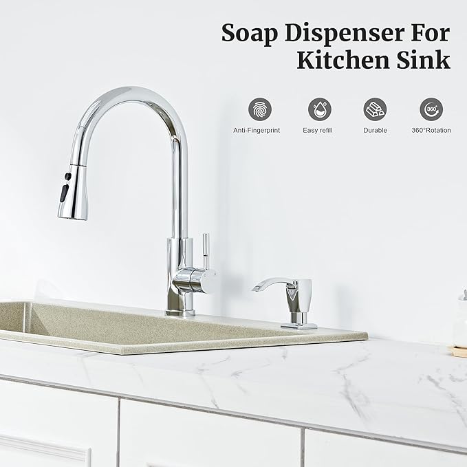 Ultimate Unicorn Kitchen Sink Soap Dispenser, Built-in Under Sink Chrome Dispenser, ABS Plastic, With 13 Ounce Bottle, U-SD001C