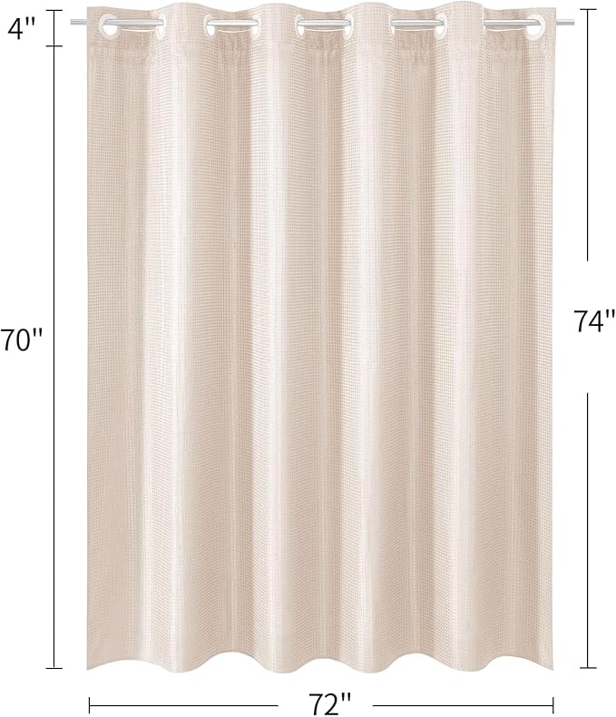 MitoVilla No Hooks Needed Pink Waffle Shower Curtain Liner Set, Modern Waffle Weave Heavy Duty Fabric Cloth Shower Curtain with Snap-in Liner for Luxury Neutral Hotel Spa Bathroom Decor, 72 x 74