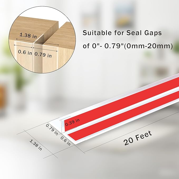 20Ft T-Shaped Door Draft Stopper, Silicone Weather Stripping Seal Tape for Doors and Windows - Clear, 1.38" Wide (35mm)