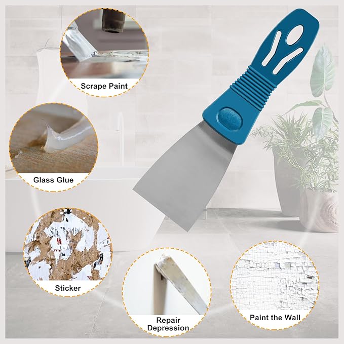 Silicone Caulking Tool Kit, Caulk Remover Tool, Putty Knife Scraper, 3 Glass Glue Corner Scrapers, Grout Removal Tool with Stainless Steel Head for Kitchen Bathroom and Window
