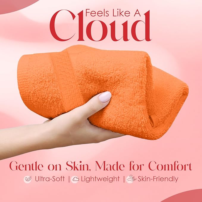 RIVERSIDE 12 Pack Premium 100% Cotton Face Washcloths, 550 GSM, 12 x 12 Inches, Soft, Absorbent Towels for Body & Shower, Bathroom Wash Clothes, Durable Face Towels Set for Spa, Gym, Orange