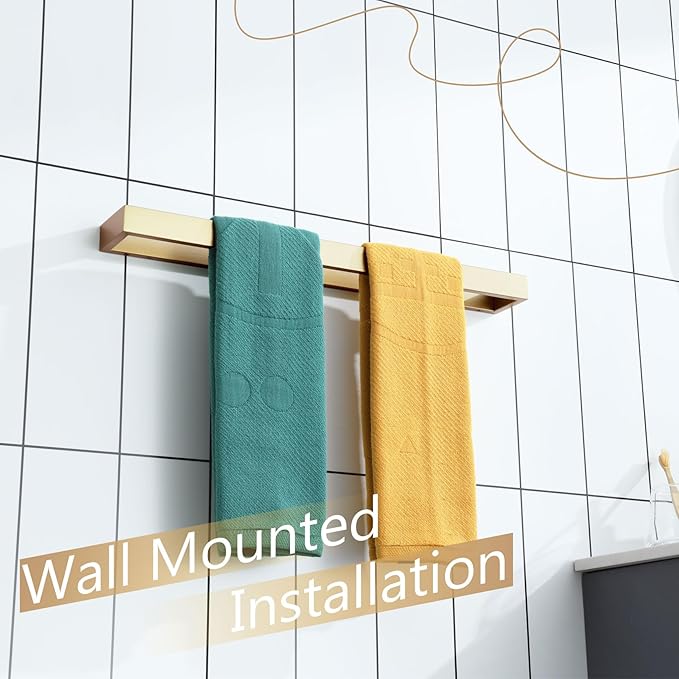 KOKOSIRI Towel Bar Brushed Gold Bath Towel Holder 24 Inch Kitchen Towel Hanger Rack Stainless Steel Bathroom Hardware Wall Mounted, 1 Pack B4008BG-L24