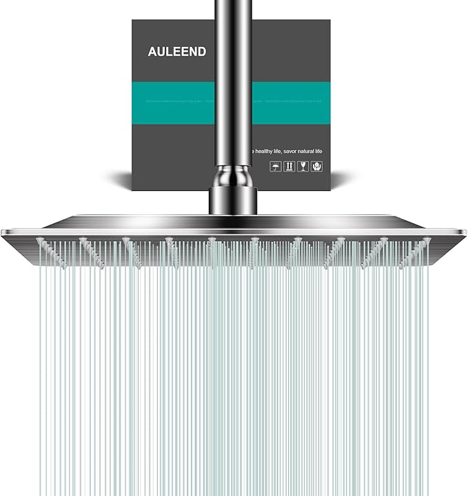 Square Rain Shower Head, High Flow Stainless Steel,Work with any decorative style，All Metal Rainfall Shower Head (Brushed Nickel, 10)