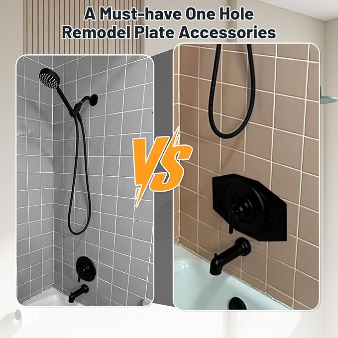 One-Hole-Remodel-Cover-Plate Compatible with Moen and Delta Bathtub and Shower Valves, Renovation Shower Cover Plate Replace 2 Handle or 3 Handle Shower（1-Pack）