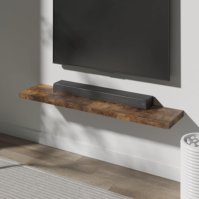 Floating Shelf, Set of 3 Wall Shelf, 36 in W x 12.75 in D x 2 in H Wooden Floating Wall Shelf with Invisible Brackets for Living Room/Bedroom/Bathroom/Kitchen Storage and Decor, Rustic Brown
