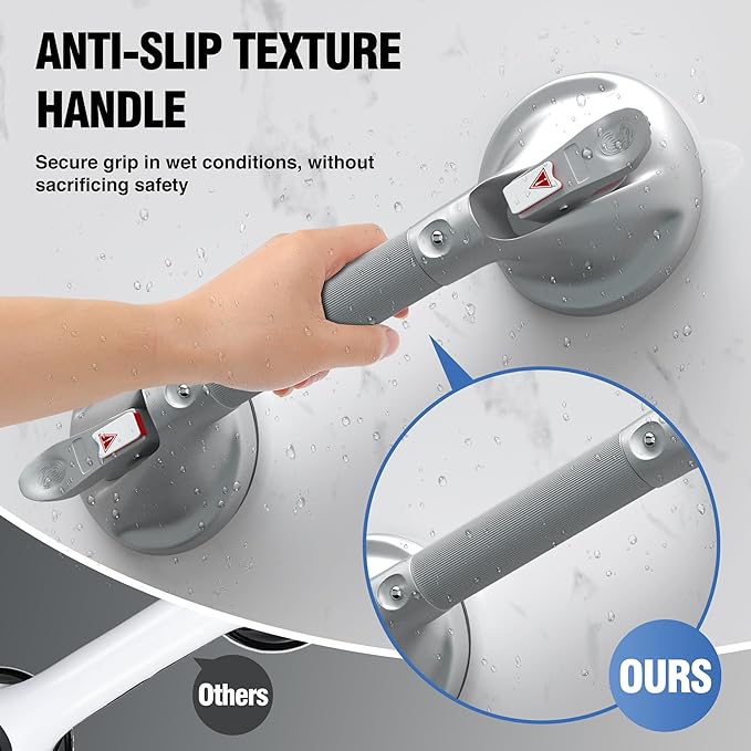 DAILYLIFE Grab Bars for Bathtubs and Showers, 15 inch Shower Handles for Elderly Suction, 300lbs Safety Shower Grab bar for Seniors and Elderly, Silver(1 Pack)