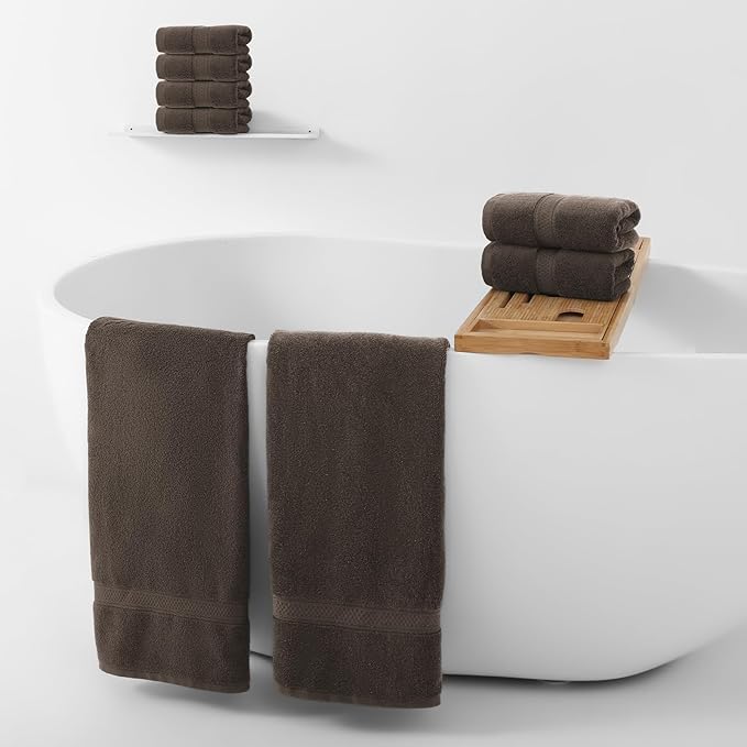 REDKISS Luxury 100% Cotton 8 Piece Bath Towel Sets, 2 Bath Sheets (35x70 in), 2 Hand, 4 Washcloths, Super Absorbent & Quick-Dry Shower Towel for Bathroom Spa Gym Hotel Yoga - Brown
