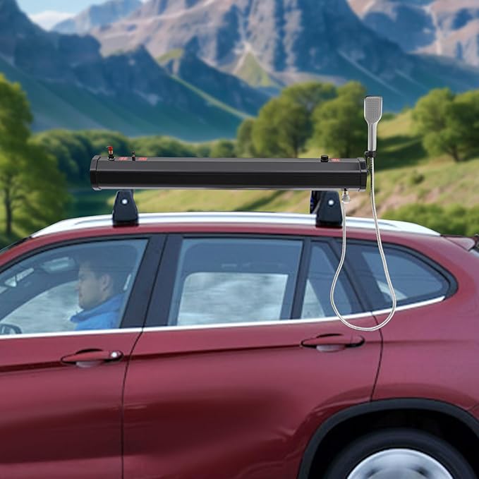 Pressurized Water Tank Portable Roof Rack Water Tank Over-Landing Pressurized Water Tank on Off-Road Vehicle with Shower, Hose & Storage Bag for Camping, Water Storage