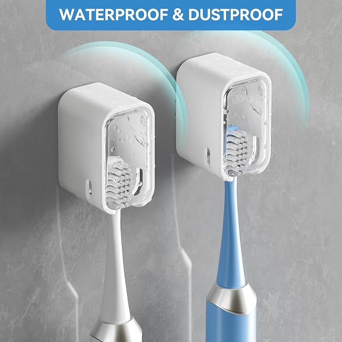 Toothbrush Holders for Bathrooms, 2PCS Innovation Single Slot Toothbrush Holder Wall Mounted with Cover for Shower, Single Toothbrush Dispenser Storage Organizer for Family & Travel