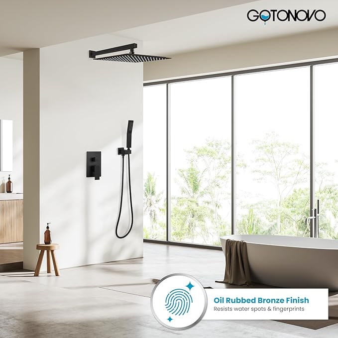 gotonovo Rainfall Bathroom Shower System Rain Shower Head and Handle Set Wall Mounted Shower Complete Combo Solid Brass Pressure Balancing Shower Mixer Valve 16 Inch Oil Rubbed Bronze