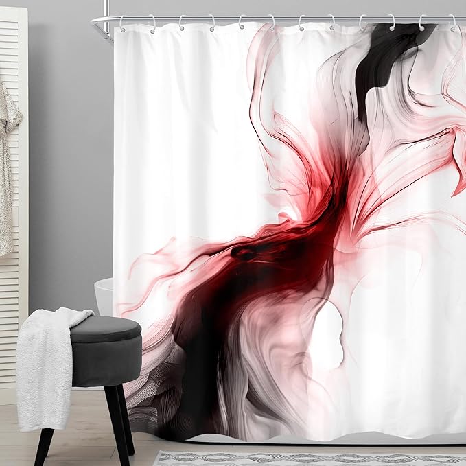 Cinbloo Black and Red 60Wx72H Shower Curtain Burgundy Abstract Modern Ombre Minimalist Marble Ink Texture Bathroom Curtain Set Dark Neutral Simple Aesthetic Bath Bathroom Accessories Decor