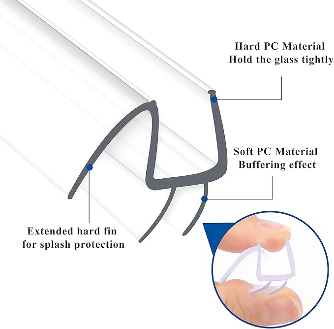Frameless Shower Door Seal Strip 2 Pack x 39 Inch MD Glass Shower Door Bottom Seal Strip for 3/8" Glass Shower Door Sweep Ultra-Clear Polycarbonate, Stop Showers Leaks Create A Water Barrier
