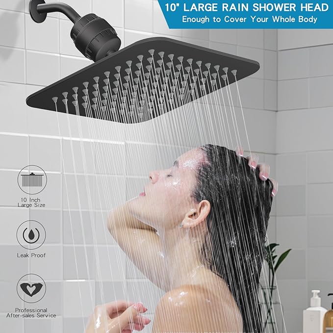 10'' High Pressure Filtered Shower Head Combo 20 Stage Shower Filter for Hard Water, Removes Chlorine & Harmful Substances (Matte Black)