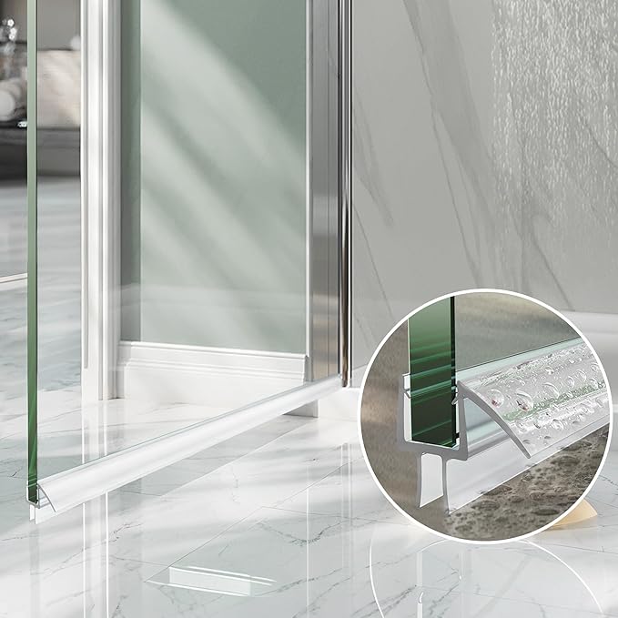 Shower Door Bottom Seal, 2-Pack PVC Strips with Sweep 39" Long, for 5/16"(8mm) Thick Framless Glass Door, to Stop Water Leakage