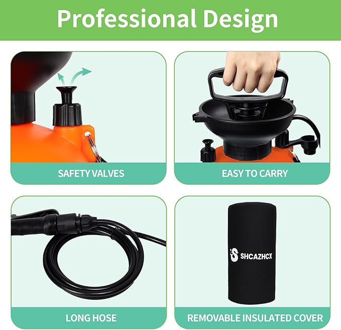 2.1 Gallon/8L Portable Shower, 10 Spray Modes, No Power Needed, Insulated Sleeve Keeps Water Warm, Multi-Use Sprayer for Camping, Beach & Surfing, Fishing, Hiking, Road Trips, Orange