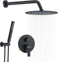 KOJOX 12-Inch Matte Black High-Pressure Shower System: Complete Set with Rainfall & Handheld Shower Heads, Wall-Mounted Mixer Faucet, Rough-In Valve, & Trim Kit for Bathroom