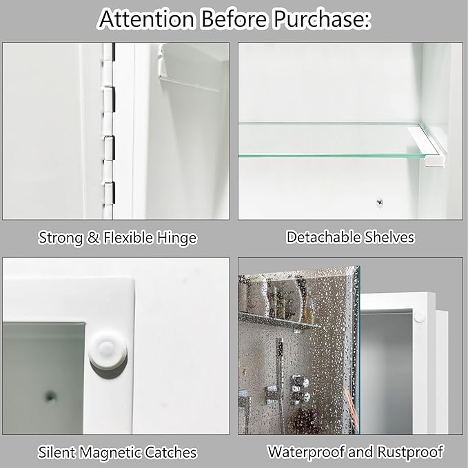 Bathroom Medicine Cabinet with 16x20 in Rectangular Beveled Frameless Mirror,Wall Mounted Mirror Cabinet for Bathroom Toilet Kitchen,Recess or Surface Mount