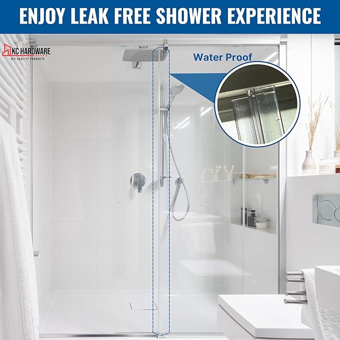 Frameless Shower Door Side Seal Strip H-Type 180 Degree 72'' Length, Clear (2, 1/4'' Glass)