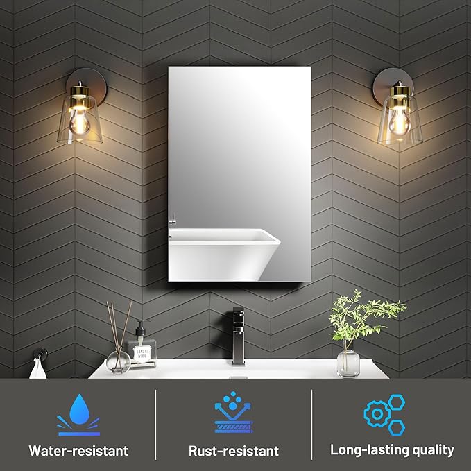 16 x 24 Medicine Cabinet Mirror for Bathroom,Assembly Required,Aluminum Alloy Frame,Recessed/Surface Mounted,Reversible L/R Door,Adjustable Shelves,Bathroom Medicine Cabinet with Mirror