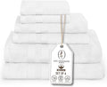 Premium Staple Cotton Bathroom Towel Set - White 600 GSM 6-Piece Luxury Bath Towel Set 3 Stripe - 2 Bath Towels, 2 Hand Towels & 2 Washclothes Set - High Absorbent & Quick Dry for Gym, Spa, Hotel