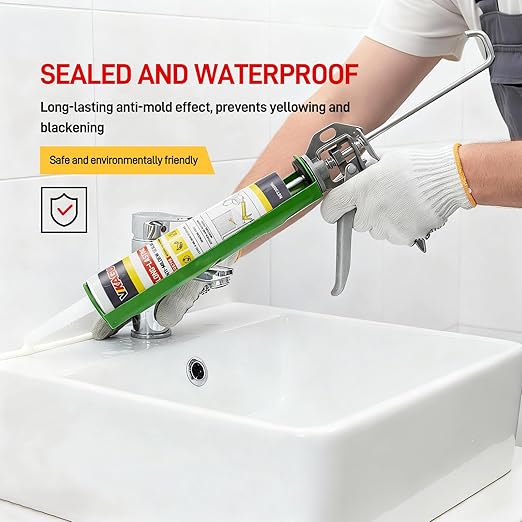 VGS 798Professional Silicone Sealant Caulk 10.15 Oz Cartridge, 12 Pack - for Kitchen & Bathroom, Clear, 100% Waterproof Silicone Sealant,Shrink & Crack Proof