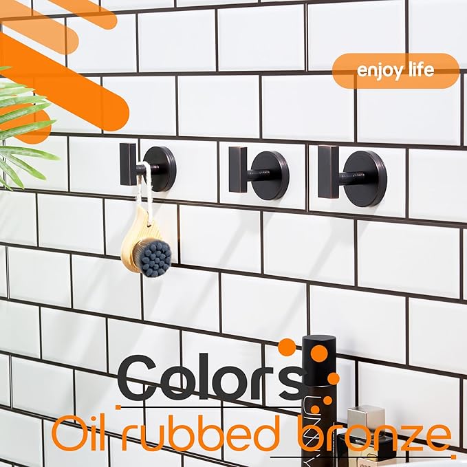 Robe Hook Bath Towel Hooks Stainless Steel Wall Hooks for Bathroom Kitchen Closet Garage Door Hanger Oil Rubbed Bronze 3 Pack, AN1001ORB-P3