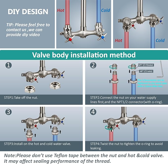 Aolemi Outdoor Shower Kit Fixtures 6 Inch Center with Adjustable Slide Bar,6 Inch Showerhead,2-Handle with Mix Valve,Brushed Nickel