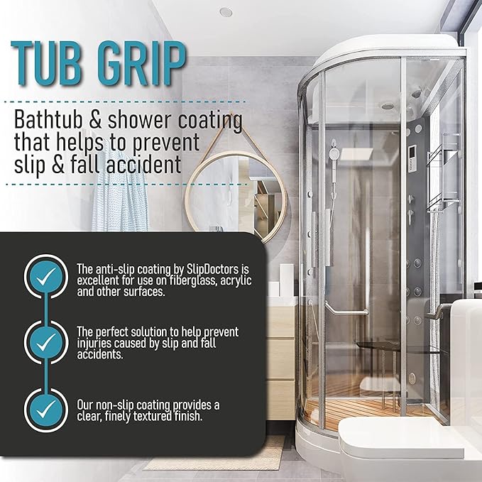 Anti-Slip Bath & Shower Floor Solutions (2 Bottles) – Tub Grip – Barefoot Friendly Non-Slip Coating Fixes Slippery Fiberglass & Acrylic Showers & Tubs