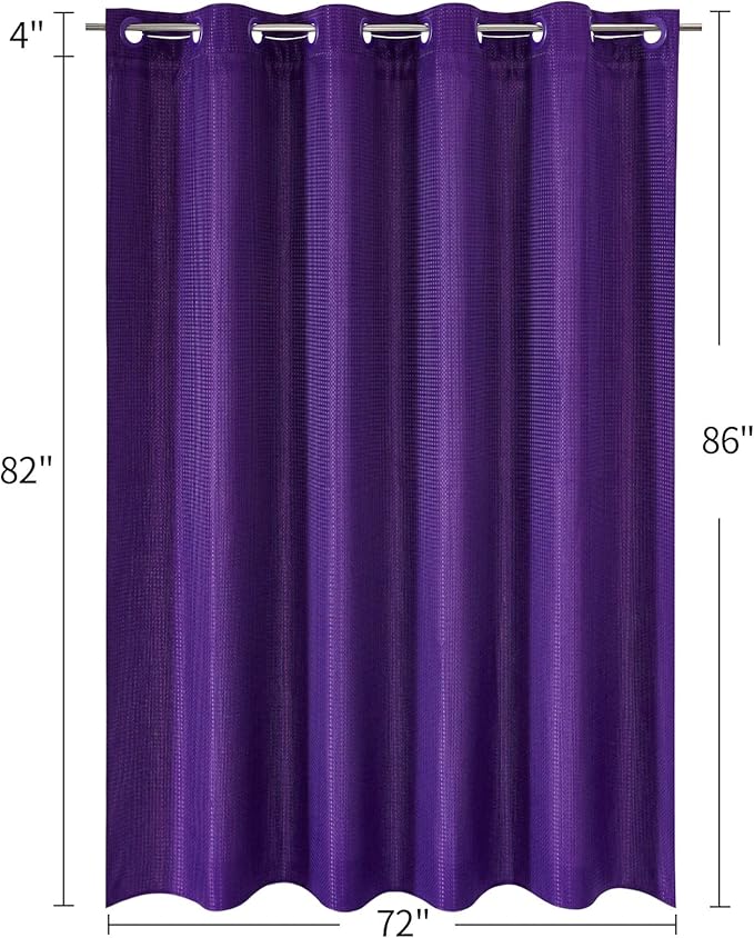 MitoVilla Extra Long Shower Curtain Liner Set, Purple 86 inch XL Waffle Fabric Shower Curtains with Snap-in Liner for Luxury Hotel Grade & Spa-Like Bathroom Decor, No Hooks Needed