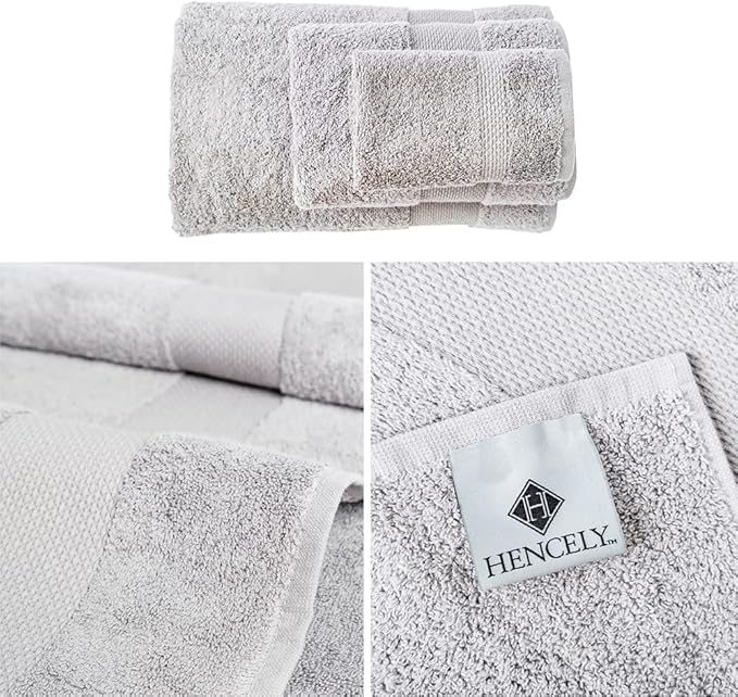 Hencely 6-Piece Bath Towel Set - High Absorbency, Quick Drying - 100% Soft Turkish Cotton - 2 Bath Towels, 2 Hand Towels, 2 Washcloths - for Bathroom, Home, Hotel, Spa, and Gym - 6-Pack Silver