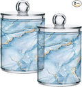 MNSRUU 2 Pack Qtip Holder Organizer Dispenser Sky Blue Marble Bathroom Storage Canister Cotton Ball Holder Bathroom Containers for Cotton Swabs/Pads/Floss