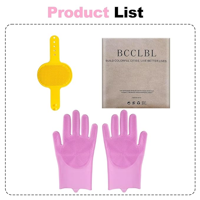 Pet Grooming Gloves and Brush Set, Dog and Cat Bath Scrubber Silicone Gloves Small