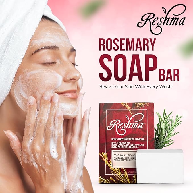 Reshma Beauty Rosemary Soap, Infused with Rosemary Oil and Olive Oil, Anti-Aging Face & Body Soap Bar, Suitable for Normal to Dry Skin, Calming and Rejuvenating, 5.5 oz, Pack of 1