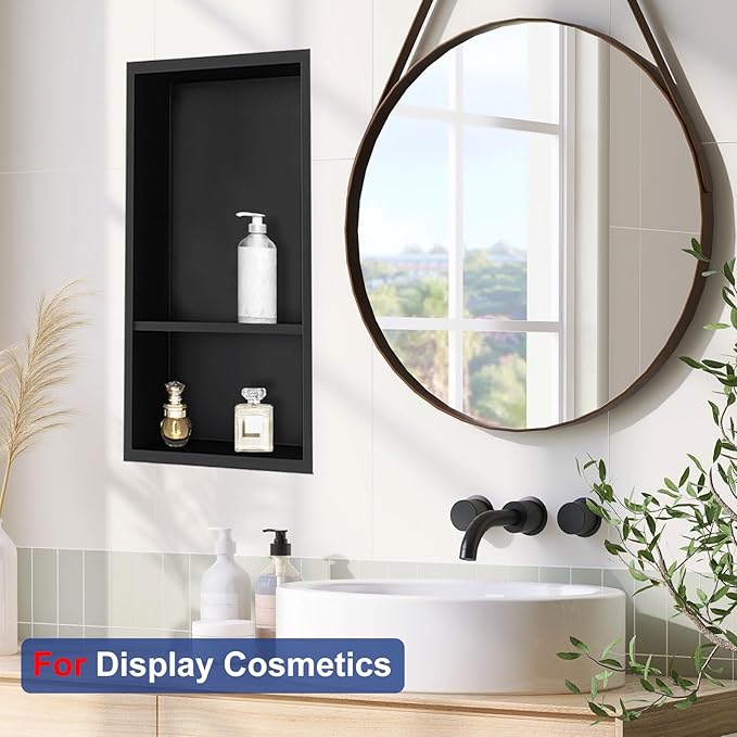 Shower Niche, Stainless Steel Elegant Bathroom Niche, No Tile Needed Recessed Shower Shelf Organizer for Storage