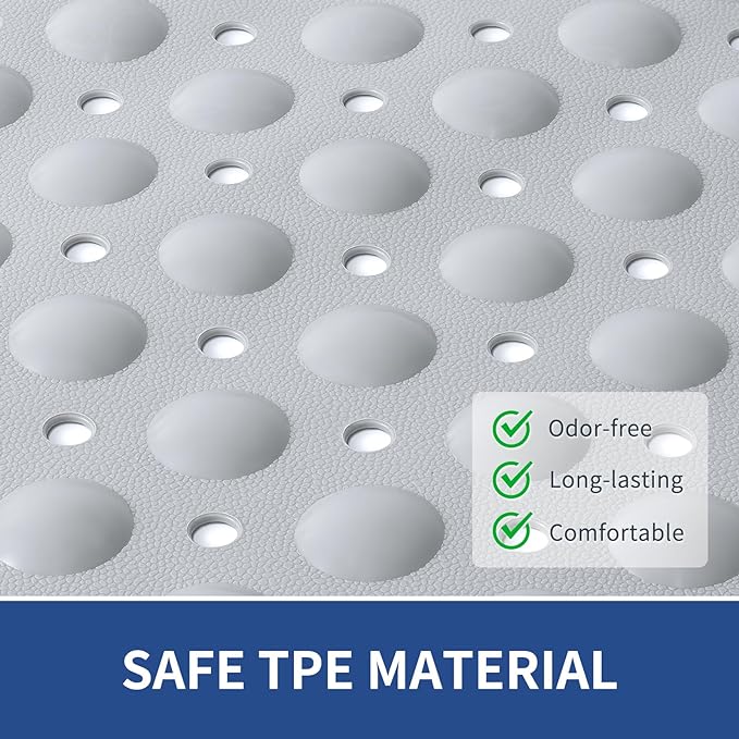 OTHWAY Non Slip Bathtub Mat, 31"x 19" TPE Bath Mat for Tub with Drain Holes and Suction Cups, Anti-Slip Mats for Kids Baby Elderly Bathroom (Light Grey)