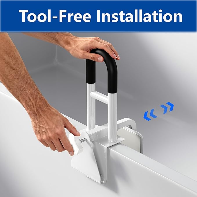 Bathtub Safety Rail: Shower Grab Bar Handle for Seniors, Elderly, and Disabled, Fits 3.1 to 6.7 Inch Tub Walls, Bathroom Safety Bars with Non-Slip Grip, Supports 300 lbs