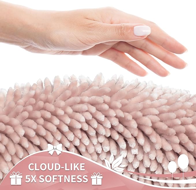 Yimobra Toilet Rugs U Shaped Washable, Extra Thick Soft Absorbent Chenille Contour Bathroom Rugs for Toilet 24x24 Inch, Quick Dry Non Slip Toilet Mat for Bath Floor, Pink