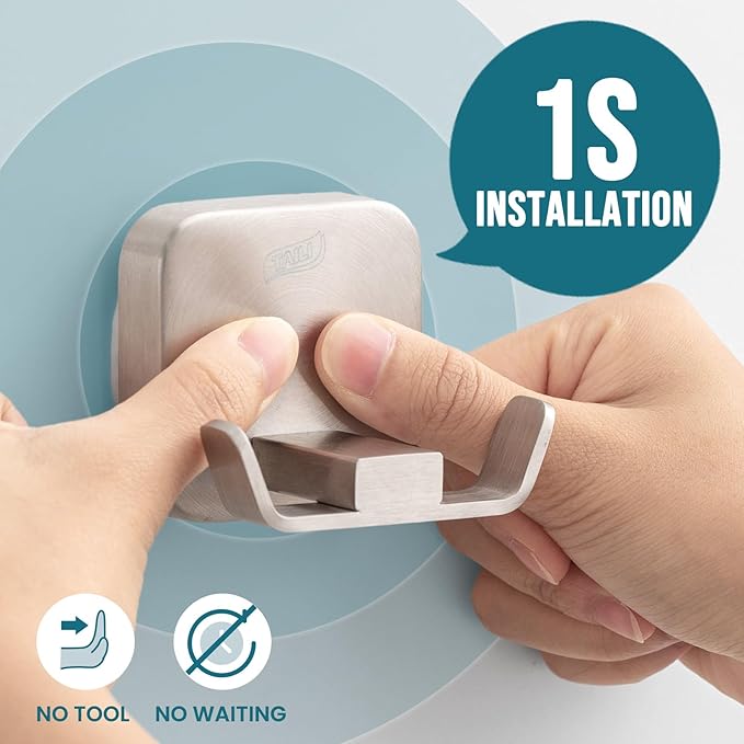TAILI Patented Strong Suction Cup Hook, Thickened 304 Stainless Steel Bathroom Suction Holder for Towel, Loofah, Bathrobe, Damage-Free Hanging Shower Wall Hook, Double-Hook Widening Design, Silver