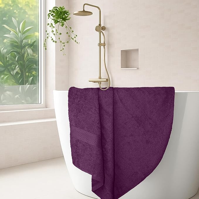 RIVERSIDE 100% Ring Spun Cotton Large Bath Towels Set of 4, 27 x 54 Inches – Quick Dry, Soft & Highly Absorbent Towels for Shower & Bathroom – Luxury 600 GSM Towels for Home, Spa, Gym, Hotel, Purple