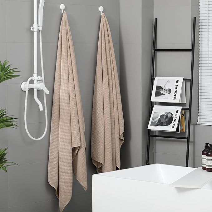 YTYC Towels,29x59 Inches Extra Large Bath Towels for Bathroom Super Soft Quick Dry Light Weight Waffle Microfiber Shower Towels 80% Polyester 20% Nylon (Beige,4 Piece)